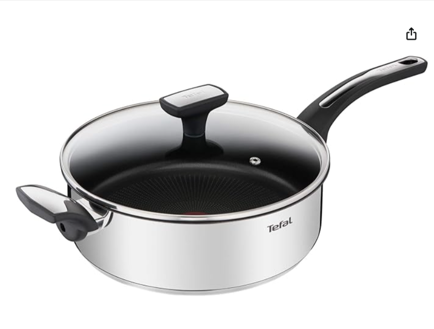 Sauteuse Tefal Emotion E3003304, Ø 26 cm, revêtement antiadhésif renforcé, compatible induction, avec couvercle en verre