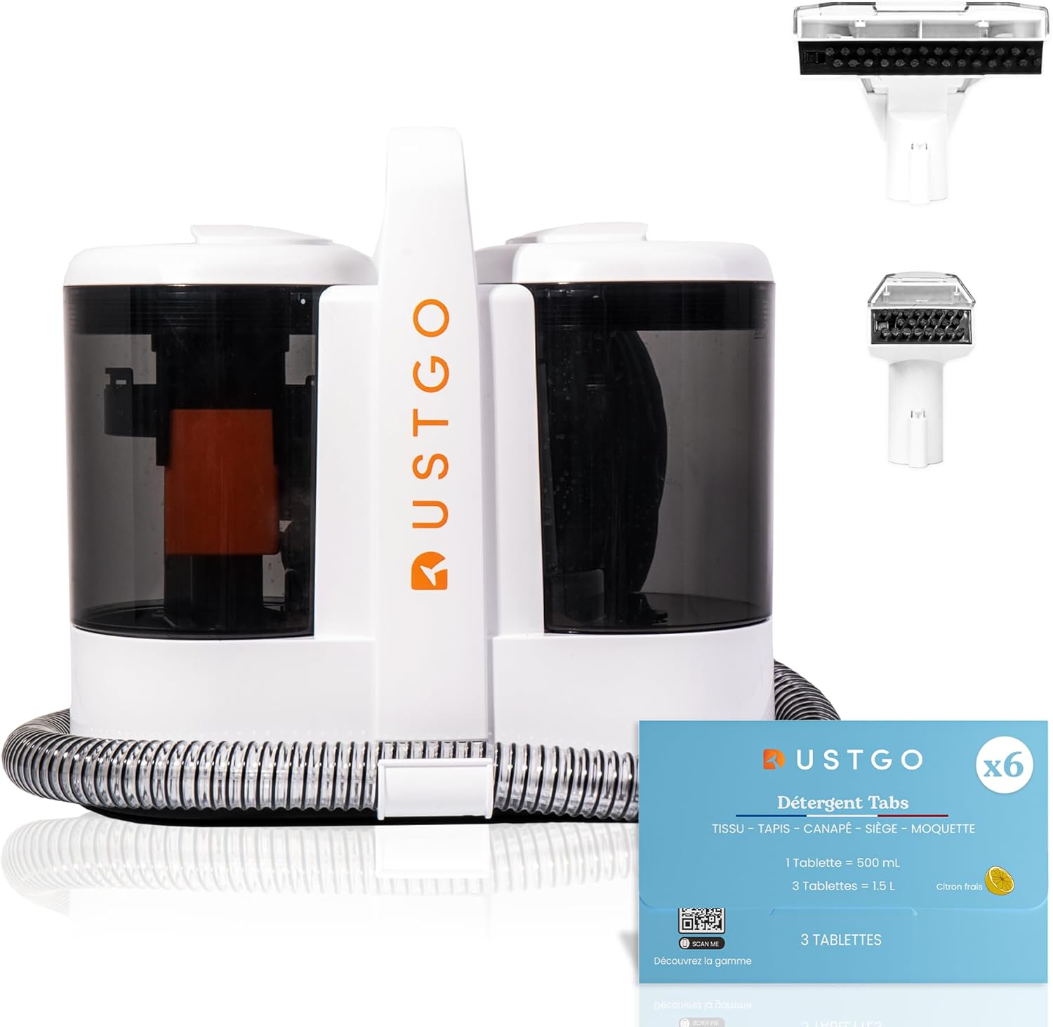 Shampouineuse compacte DUSTGO 600W pour canapé, tapis et moquettes, nettoyeur textile portable avec double réservoir pour tissus d’ameublement, bon plan Amazon à prix réduit