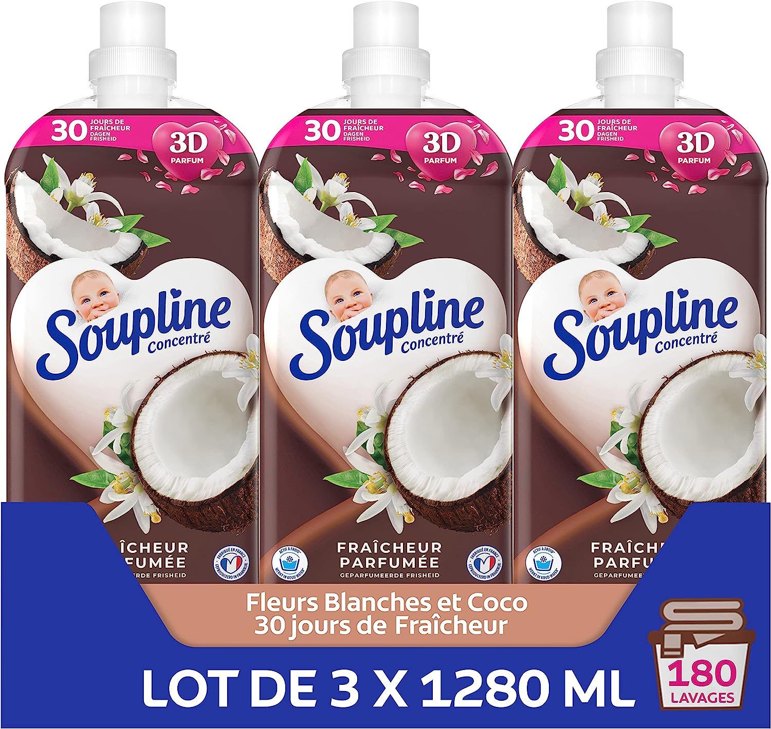 deal - Lot de 3 x 1,280 - SOUPLINE - 180 lavages Coco 3D 13,11€ sur
