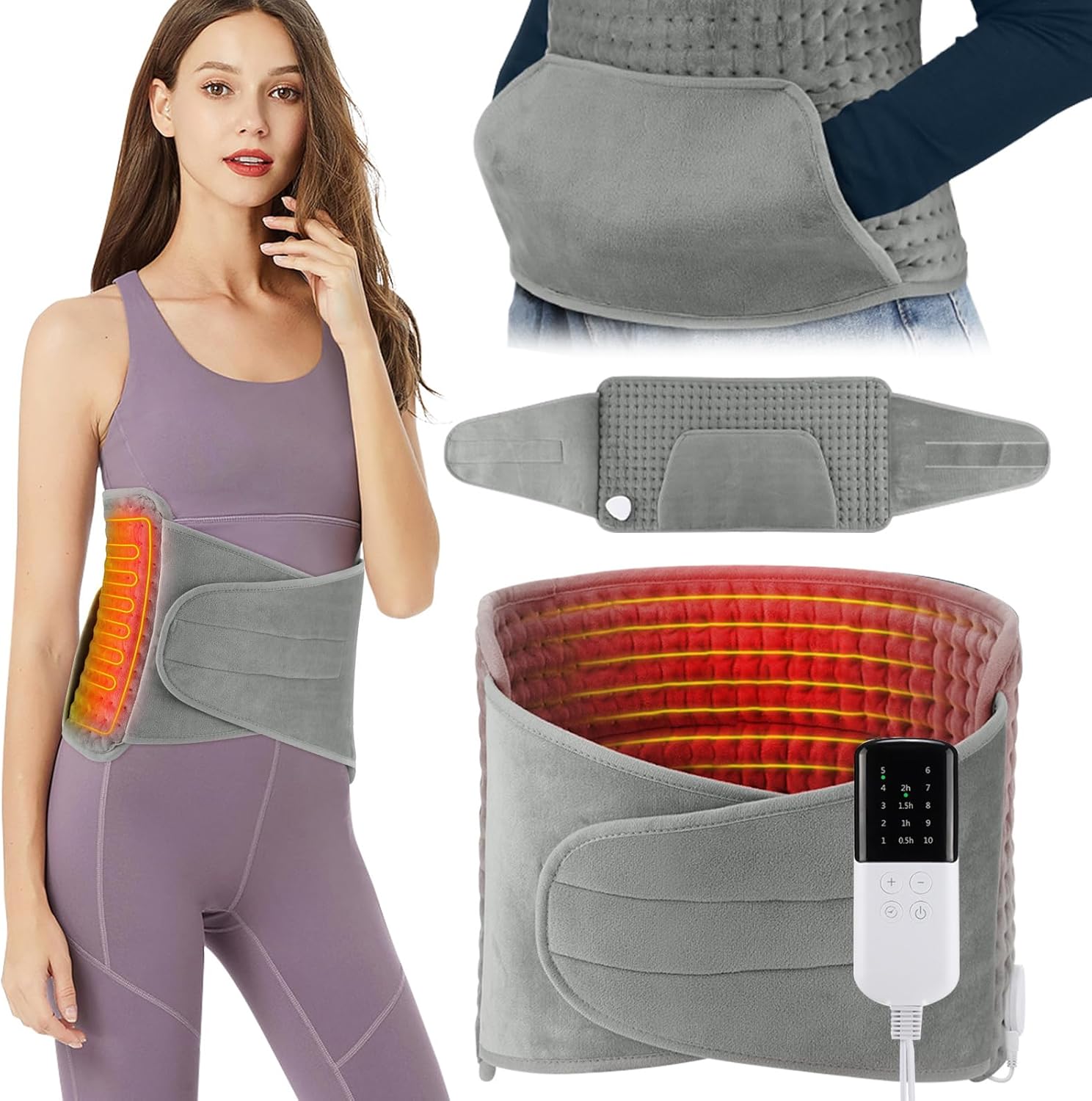  Coussin chauffant électrique Souvik 125×30 cm avec velcro, 10 températures, 4 minuteries, poche chauffe-mains, lavable en machine — soulagement dos, nuque, abdomen — bon plan Amazon.
