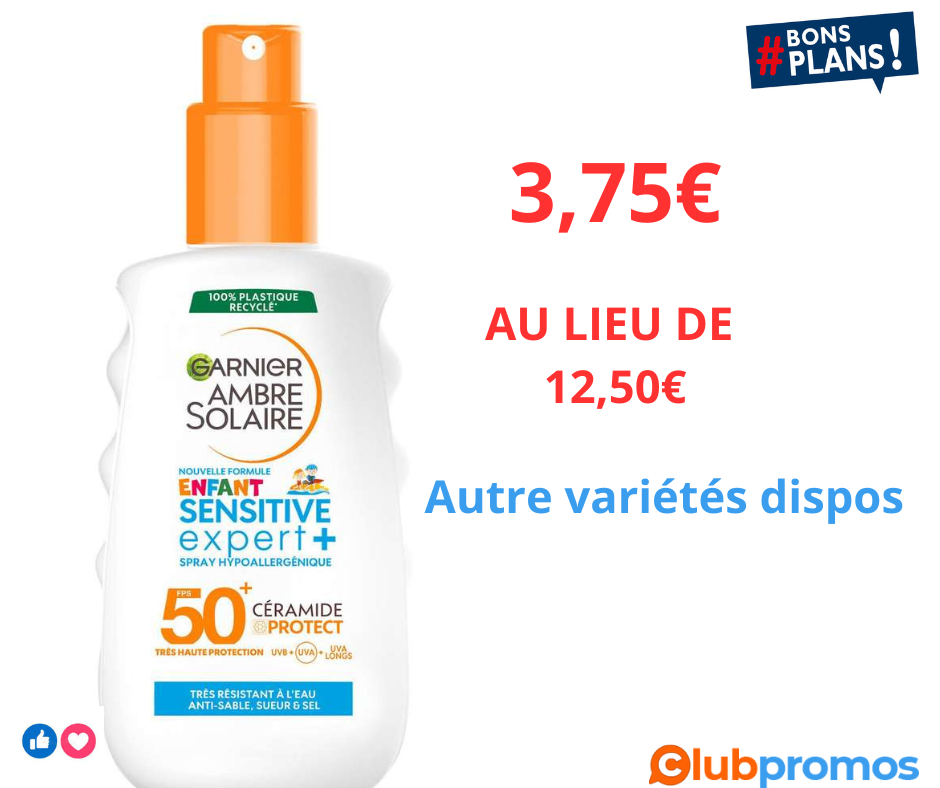 Spray Protection Solaire Sensitive Expert+ Ambre Solaire Enfant FPS50+ (via 8.75€ sur la carte...png