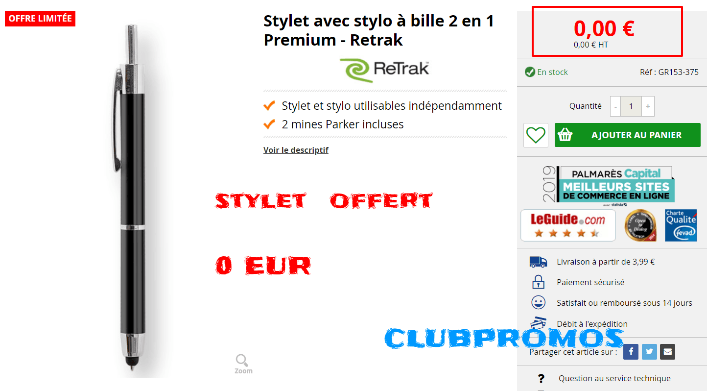 Stylet pour écran tactile avec Stylo à bille 2 en 1 Premium Retrak   Pearl fr_clubpromos.png