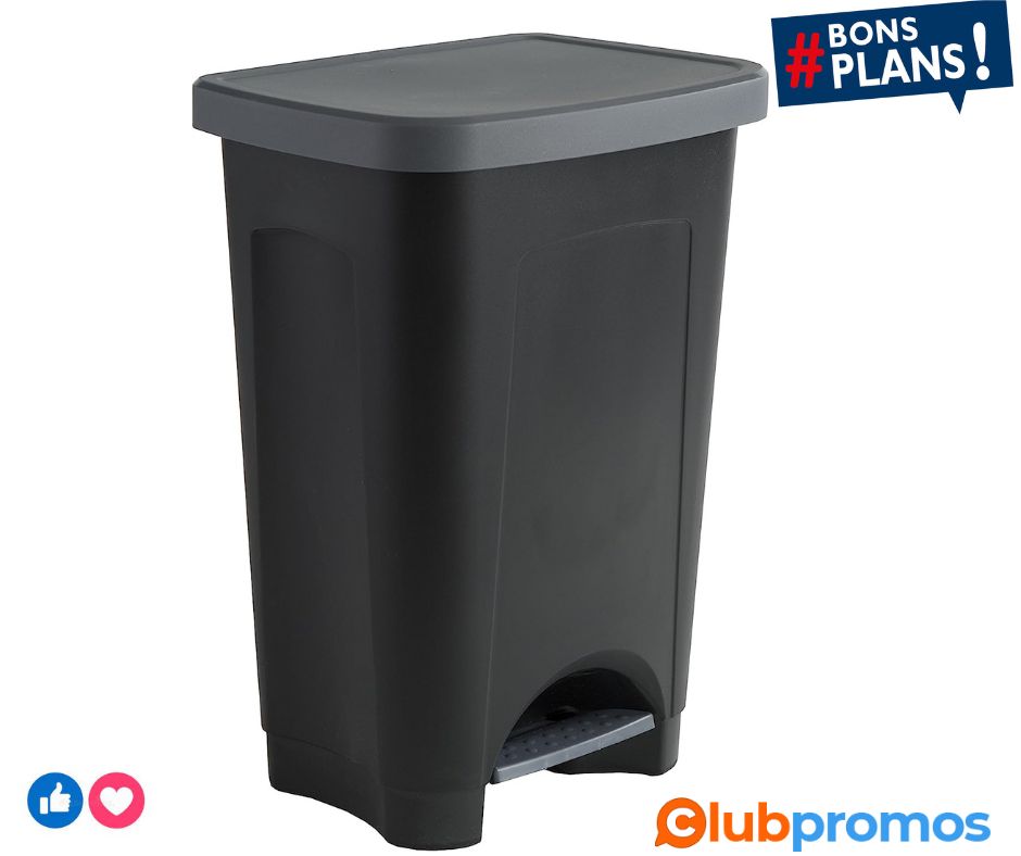 deal SUNDIS Poubelle de Cuisine à Pédale Step Bin 50 Litres Noir et Gris 14,99€ au lieu