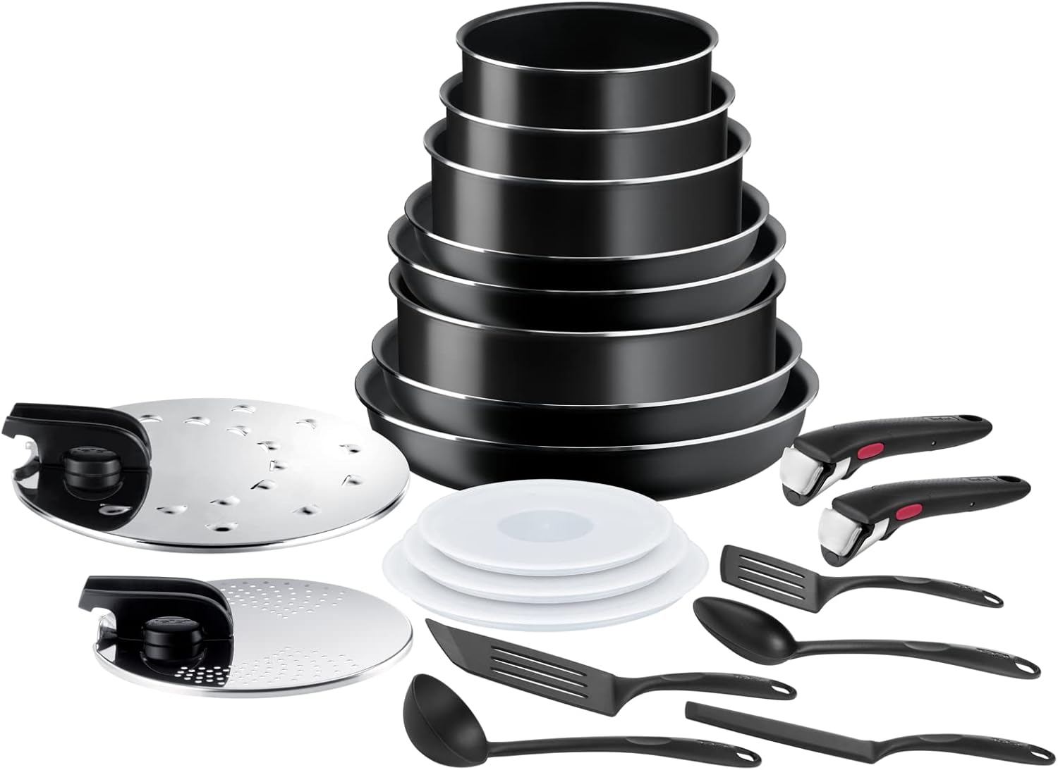  Texte Alt : Batterie de cuisine Tefal Ingenio Easy On 20 pièces avec revêtement antiadhésif, poignées amovibles, made in France