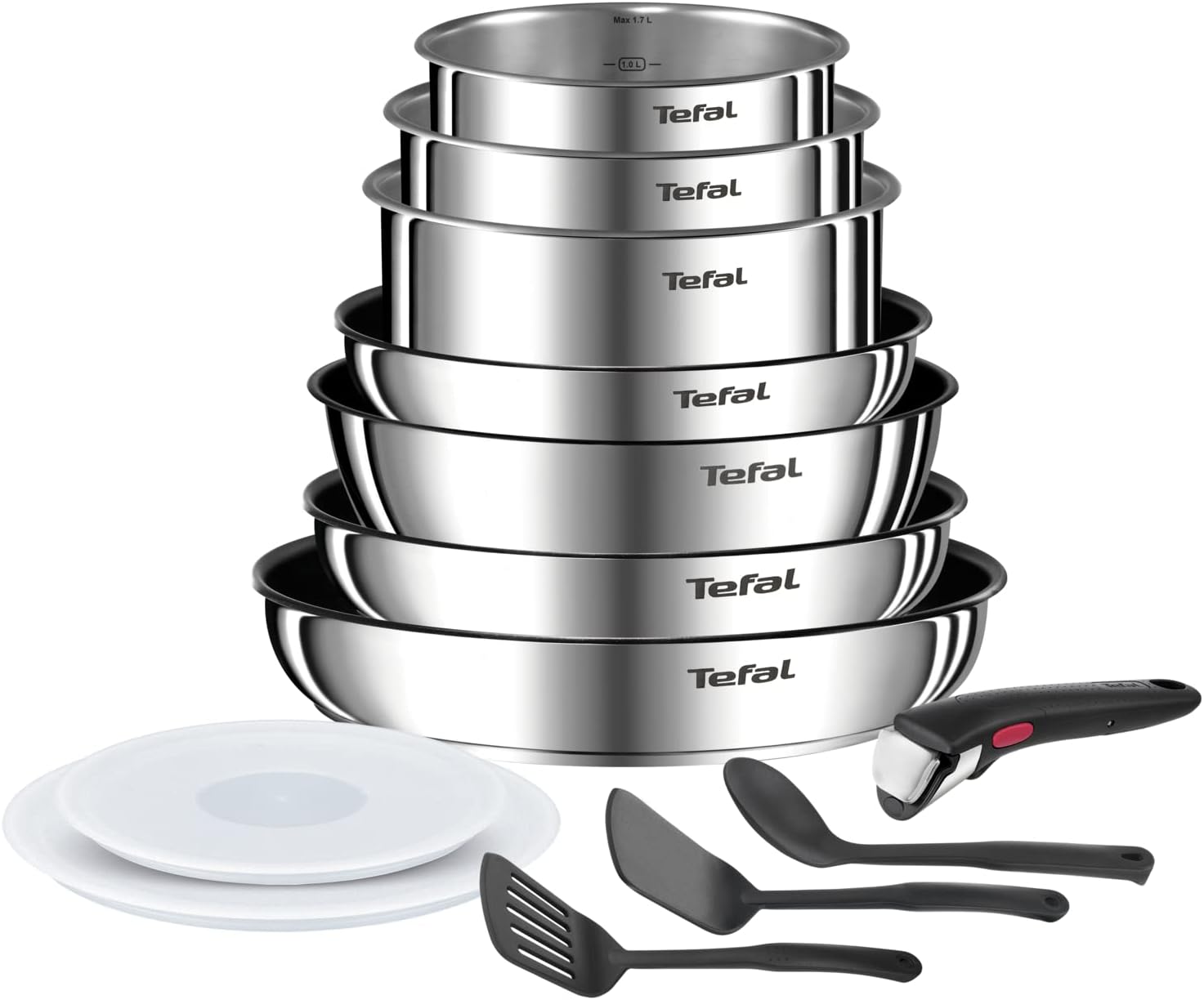 Batterie de cuisine Tefal Ingenio Emotion 13 pièces, acier inoxydable, poignée amovible, compatible lave-vaisselle