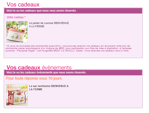 code promo - FRANCOISE SAGET offre courrier 2 cadeaux : panier de