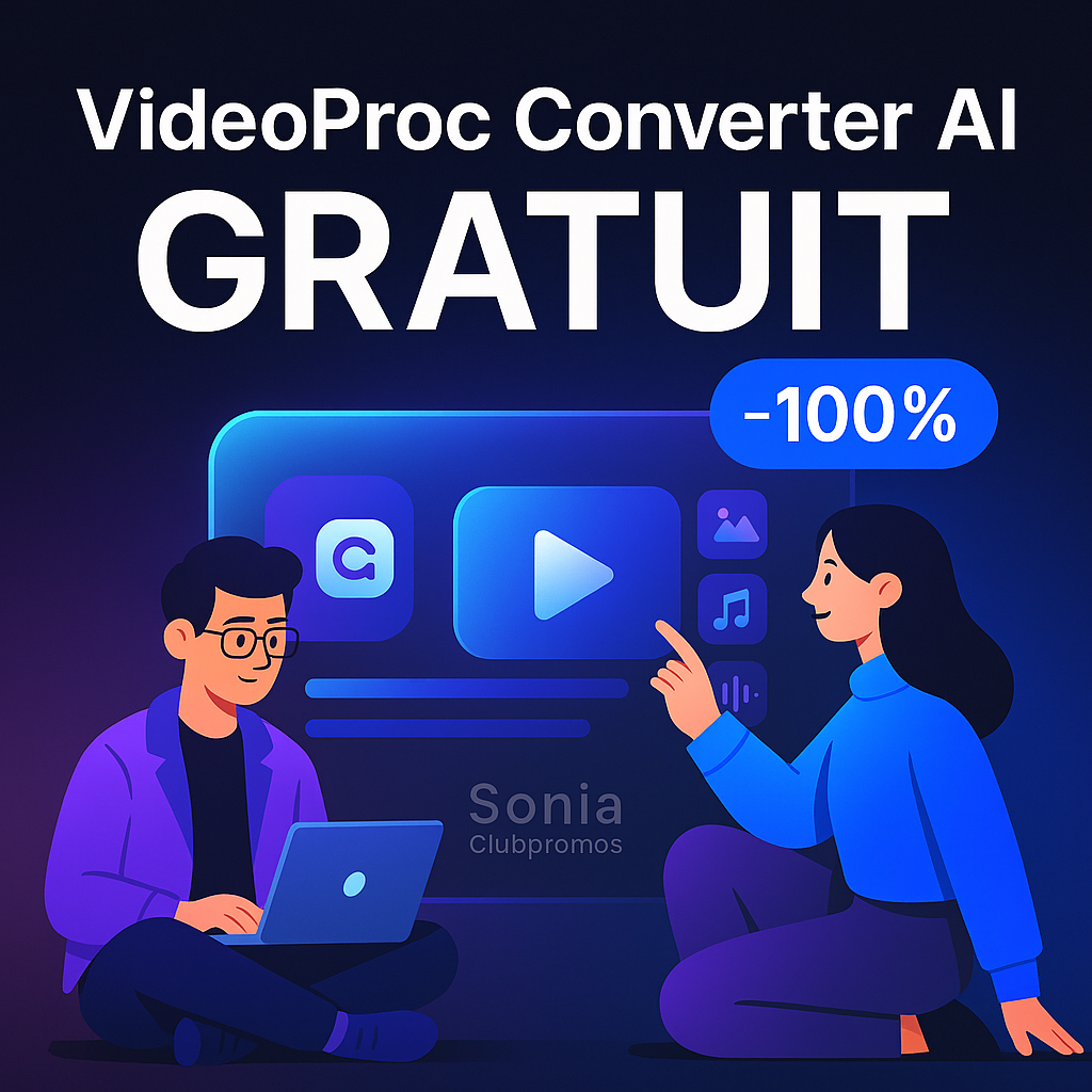  VideoProc Converter AI 7.5 pour Windows et Mac – convertisseur/éditeur vidéo avec IA (super-résolution, interpolation FPS, stabilisation, réduction de bruit), accélération GPU, téléchargement et enregistrement – offre officielle Digiarty limitée