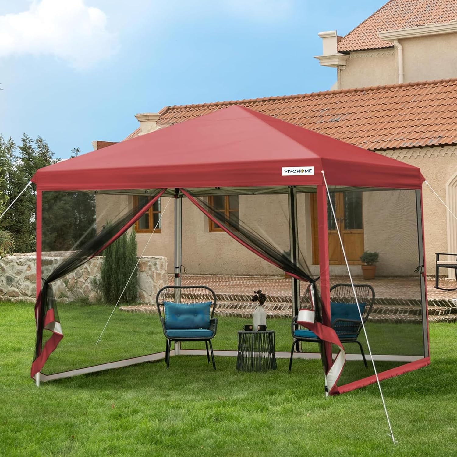 Tonnelle VIVOHOME 2,4×2,4 m avec moustiquaire, tissu Oxford 210D UPF 50+, cadre acier, 2 portes zippées