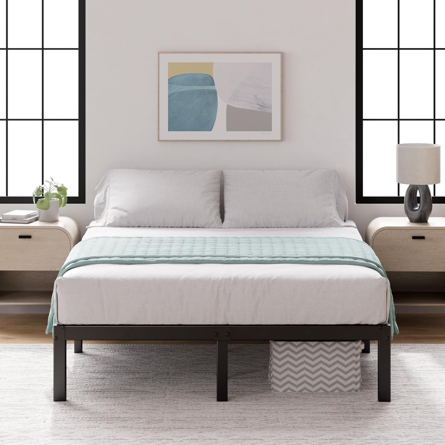 Cadre de lit Zinus Yelena 140x190 cm, structure en métal, 36 cm de rangement sous le lit, prix 52 € Cadre de lit Zinus Yelena 140x190 cm, structure en métal, 36 cm de rangement sous le lit, prix 52 €