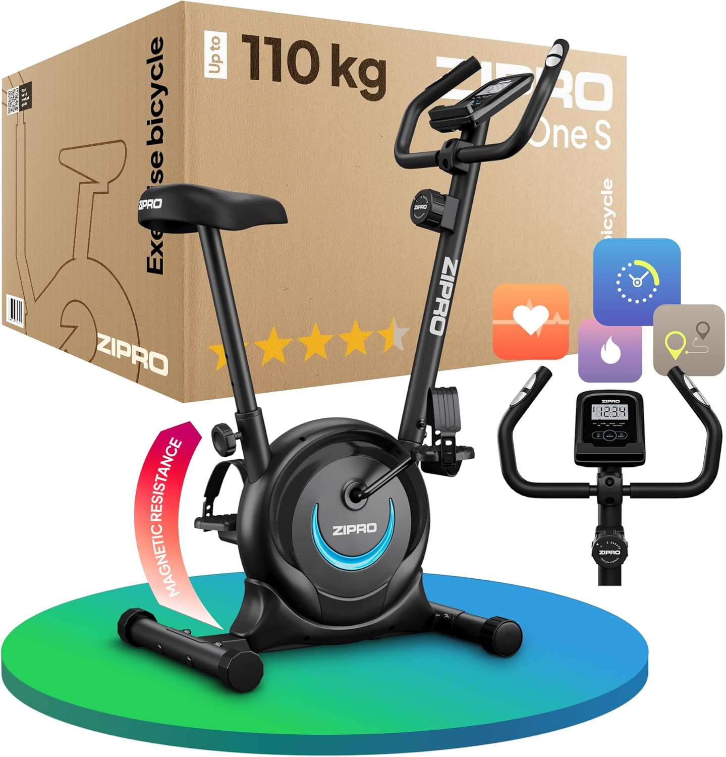 Vélo d’appartement ZIPRO One S – modèle magnétique 8 niveaux – écran LCD – vélo d’intérieur compact pour cardio training chez soi.  Vélo d’appartement ZIPRO One S – modèle magnétique 8 niveaux – écran LCD – vélo d’intérieur compact pour cardio training chez soi.