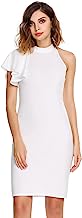 Meaneor Robe Crayon Femme sans Manche Epaule Nue Robe Au Genou Asymétrique Col Rond Uni