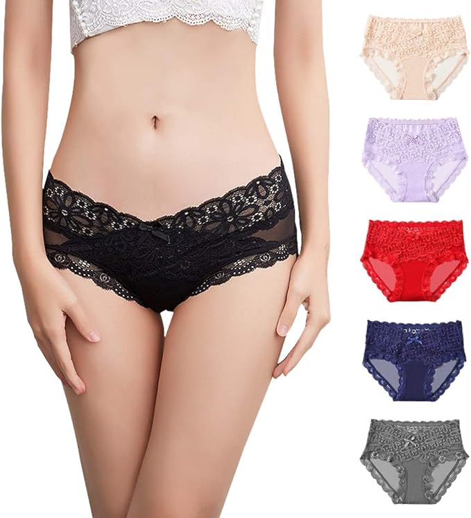 Vathery Sexy Culotte Shorties Dentelle Slip Femme sous-vêtements, Lot de 4/6