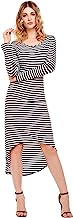 Meaneor Robe Rayee Longue Manches Longues Tunique Femme Maxi Col Rond