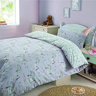 Dreamscene Parure de lit avec taie d’Oreiller pour Enfants - Motif Licorne Magique et Arc-en-Ciel - Lit Simple