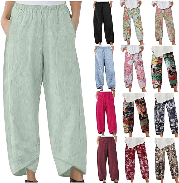 Pantalon Sport Femme Mode Slim décontractée Imprimé Pas Cher Taille Haute avec Poches Chic Été Plag Jogging Amples Coton Pants Cadeau Femme,S-5XL