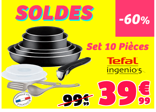 Set Tefal ingenio 5 10 pièces à 39.99€ .