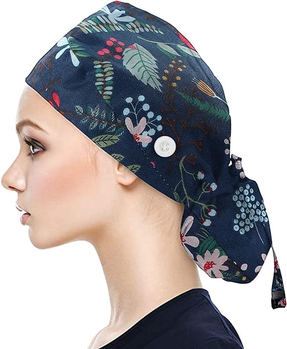 ❤Bonnet Gommage Bouffant - Turban Imprimé Couvre-Cheveux Bouffant Réglable Casquette Médecin Unisexe Chapeau de Travail avec Bandeau avec Bouton Sweatband, Taille Unique