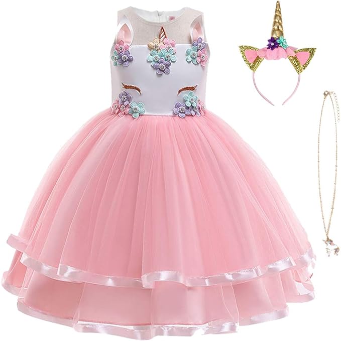 URAQT Robe Licorne Enfant de Princesse, Robes Fille, Robe de Princesse avec Licorne, Unicorn Party