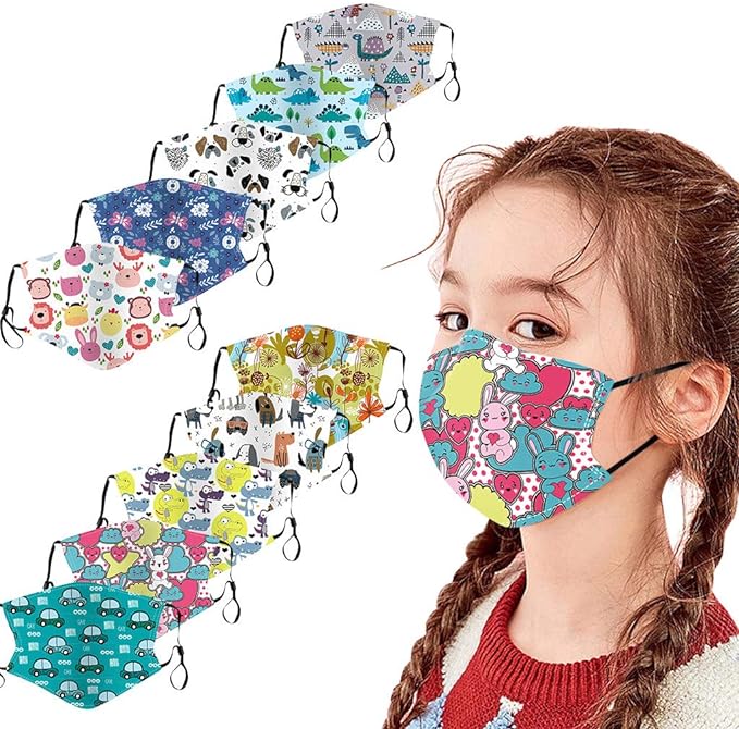 UUNN 3/10PC Visage Protection_Masques pour Enfants, Th&egrave;me de Dessins Anim&eacute;s Imprim&eacute; Visage Echarpes, R&eacute;utilisable Lavable Anti-poussi&egrave;re Couvrant