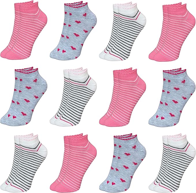 LOREZA ® 12 Chaussettes pour Filles enfant Coton Socquettes tailles 21 à 36