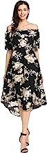 Meaneor Robe Col Bateau Imprimée Floral sans Manches Taille Elastique