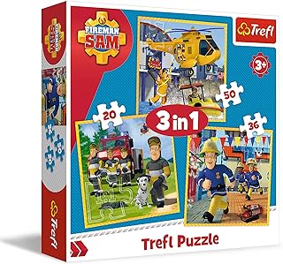 Trefl, Puzzle Sam Le Pompier en Action de 20 à 50 pièces, 3 Jeux pour Enfants à partir de 3 Ans