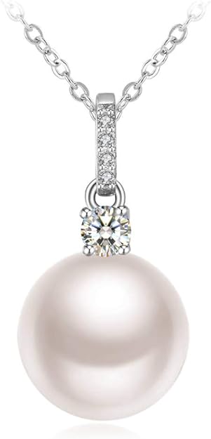 Collier, J.Rosée Bijoux Femme/Fille Argent 925 Perle d'imitation, Zircone cubique 5A, chaîne élégante 45+5mm avec paquet exquis Cadeau de la déesse Cadeaux de Noël