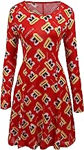 Meaneor Robe de Noël Femme Imprimé Bonhomme de Neige Tunique Mini Robe de Cocktail Soirée