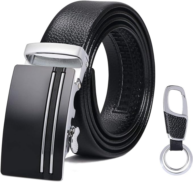 flintronic Ceinture Homme, Ceinture en Cuir pour Homme, Réglable à Cliquet Ceinture Boucle Automatique 3.5cm * 130cm (Porte-clés et boîte-cadeau inclus)
