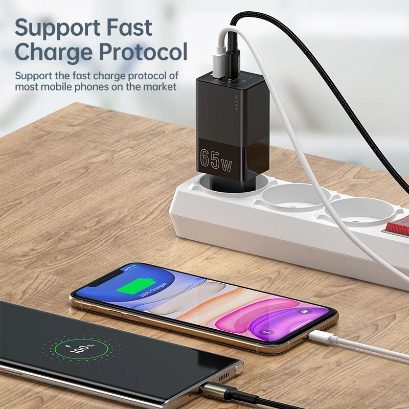 KUULAA – Chargeur rapide USB Type-C, 65W GaN, PD/QC 3.0/4.0, pour téléphone, ordinateur portable et tablette, iPhone/Xiaomi