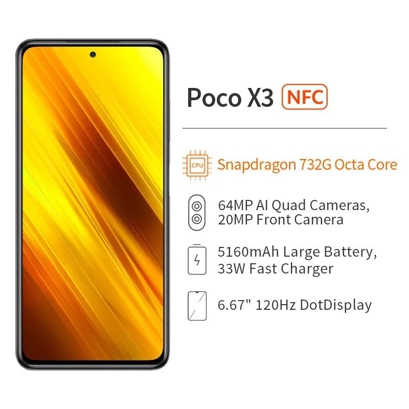 Version mondiale Xiaomi POCO X3 NFC 6GB 128GB Smartphone Snapdragon 732G Smartphone 64MP caméra 5160mAh 33W Charge 6.67 PocoX3