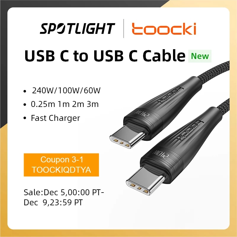 Toocki – câble USB type-c 240/100/60W PD3.1/QC4.0 pour recharge rapide, cordon de chargeur usb-c pour MacBook Pro et Xiaomi