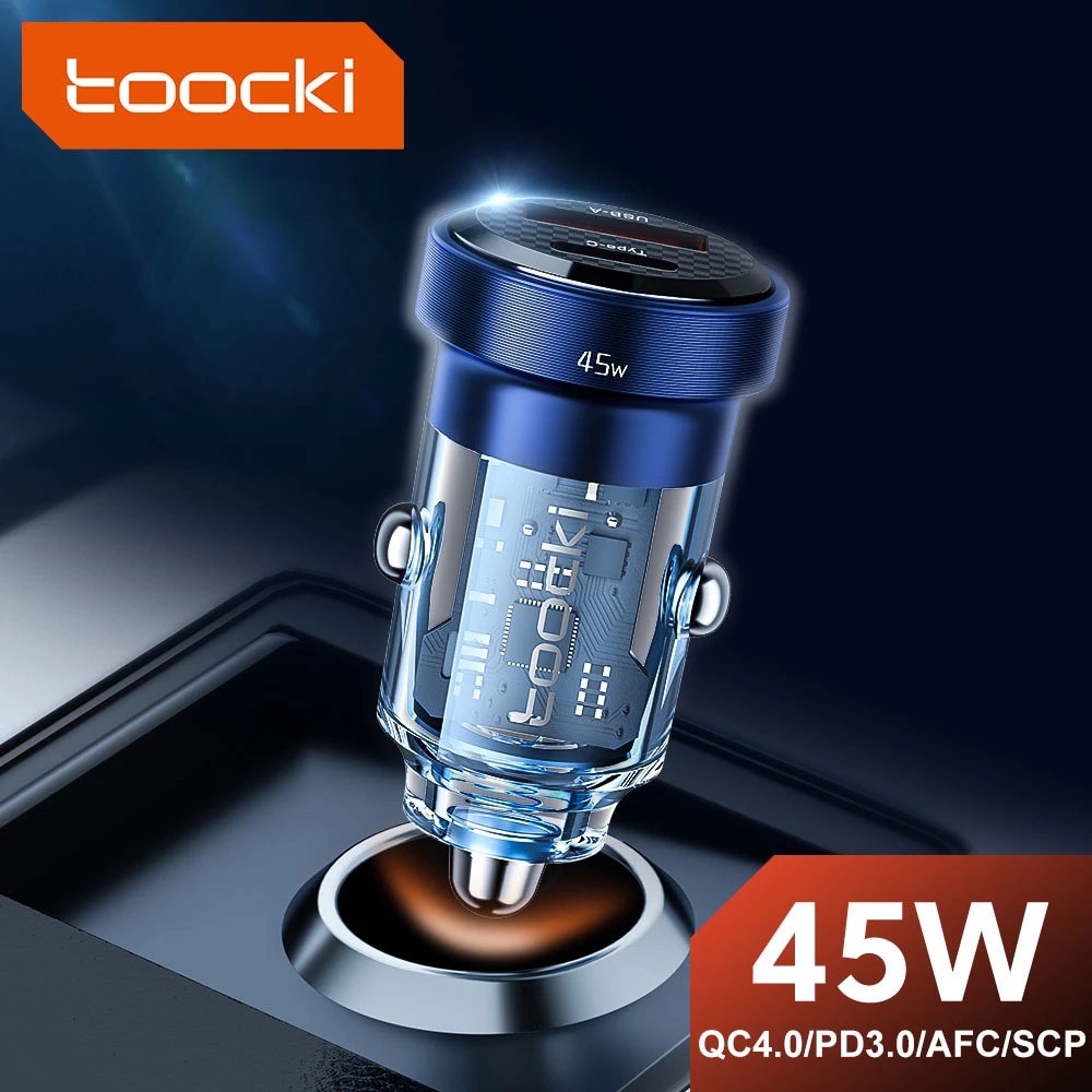 Toocki – chargeur de voiture de Type C 45W, charge rapide 4.0 QC3.0 SCP 5A PD, charge rapide USB C, chargeur de téléphone pour iPhone Xiaomi Samsung