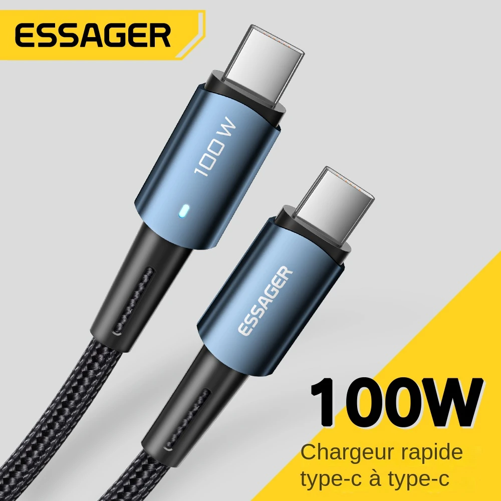 Essager – câble PD100W 60W Type C à C pour recharge rapide, cordon de chargeur pour téléphone portable, compatible avec Xiaomi Samsung Huawei Macbook iPad