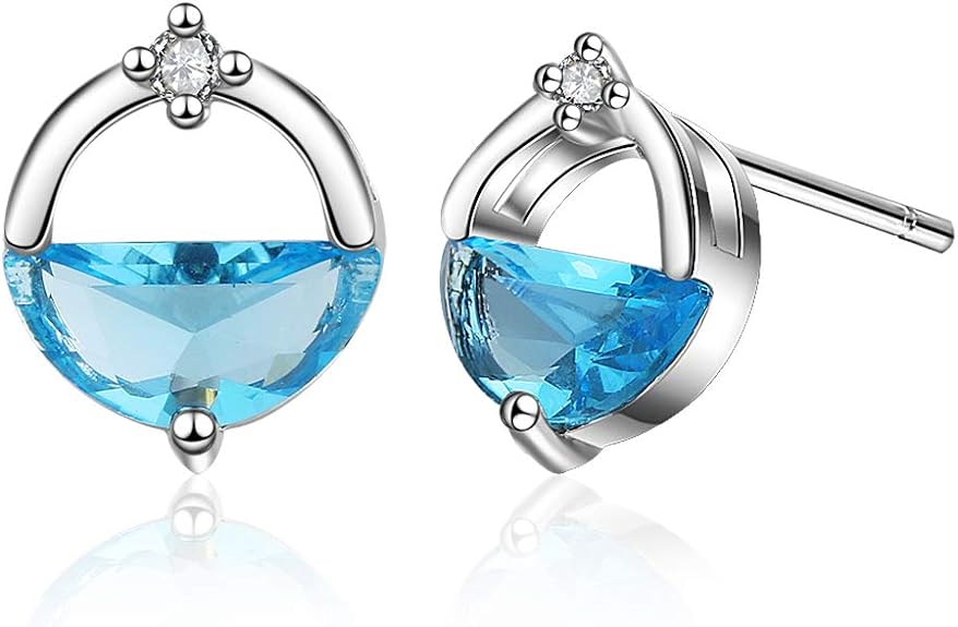 Boucles d'oreilles pendantes en forme de goutte d'eau en cristal bleu pour femme - Cadeau de Noël - Argent sterling 925