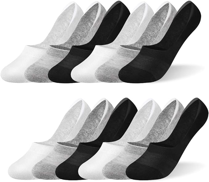 Rovtop 12 Double Neutral Respirable Net Stealth Sock Set Black White Light Grey, Silicone Antidérapant Design Unisexe, respectueux de l'environnement Kraft Carton Packaging, Size 35-40