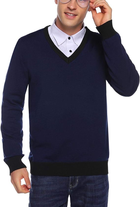 Sykooria Pull Homme Hiver Pullover en Col V à Manches Longues Chaud Pull Homme Tricoté Casual