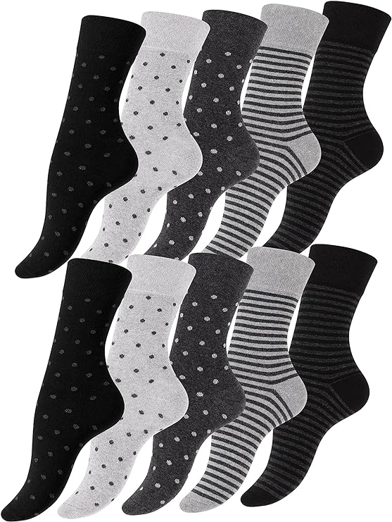Vincent Creation Lot de 10 paires de chaussettes pour femme et fille en coton à pois et rayures