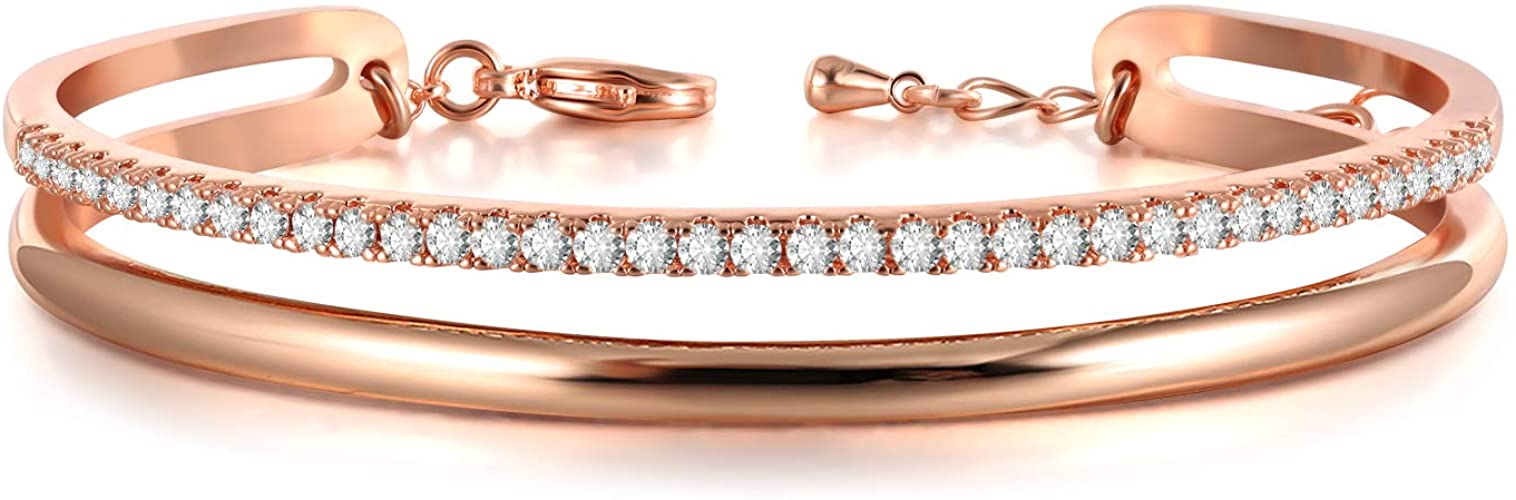 THEHORAE Bracelet Or Rose pour Les Femmes Manchette en Cristal Bracelet Cadeau Anniversaire Cadeau Femme Maman