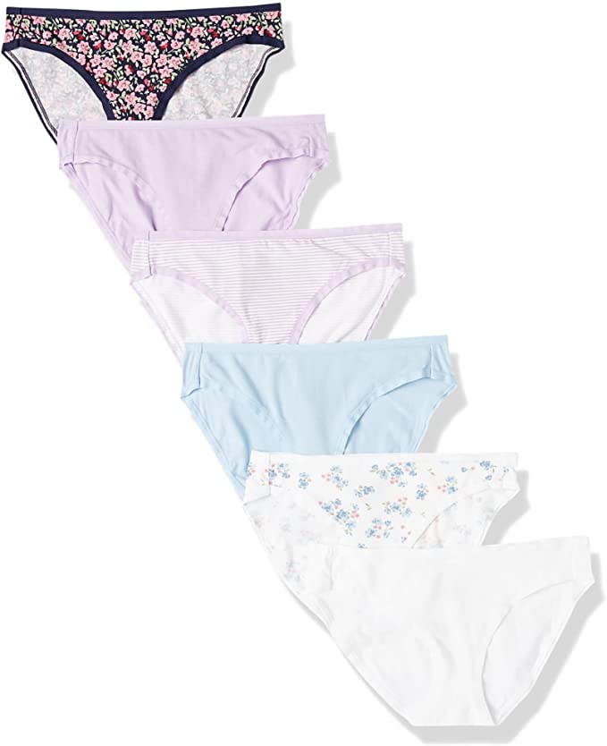 Amazon Essentials - Lot de 6 - Cotton Stretch Bikini Panty - Culottes - sous-vêtement Style - Femme