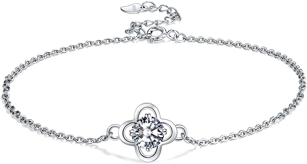 MICORY Bracelet de Cheville Trèfle Argent Sterling 925, Femme Bracelet de Cheville 22 + 4 cm, Facilement Ajustable.