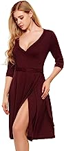 Meaneor Robe mi Longue Manches Longues Taille Haut Robe de Party/Bal/Col V