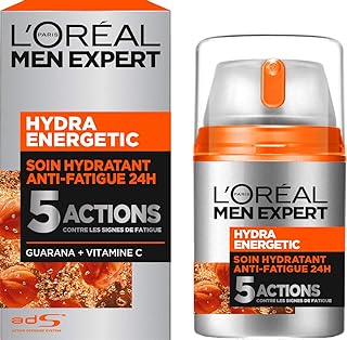L'Oréal Men Expert Hydra Energetic Soin Hydratant Anti-Fatigue 24H Homme, 50 ml
