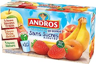 ANDROS Compotes de fruits en gourdes 3 variétés panachées Sans Sucres ajoutés 10x90g