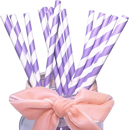 Pailles en papier à rayures violettes, lilas et lavande - 197 mm - Pour décoration de table de fête