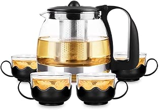 NoBrand Théière en Verre avec 4 Verres, 700 ML, avec infuseur en Acier Inoxydable résistant à la Chaleur, pour Le thé et Le café