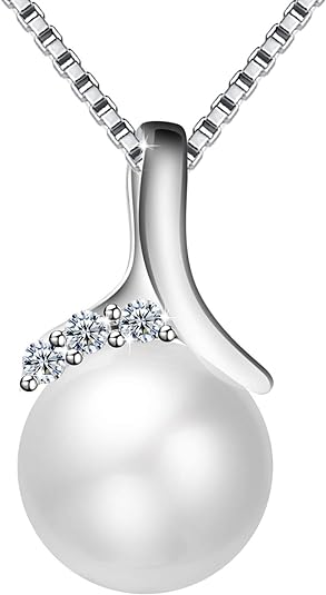 Amilril Perle Collier, Femme Perle Colliers Pendentif, 925 Sterling Argent, Anniversaire, Mariage, Cadeaux de No&euml;l Bijoux