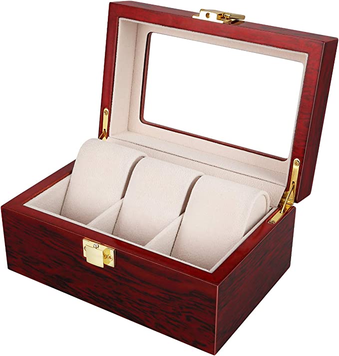 Présentoir Boîte Coffret à Montre Bijoux Coffret de Rangement avec Serrure Ecrin Homme Femme en Bois