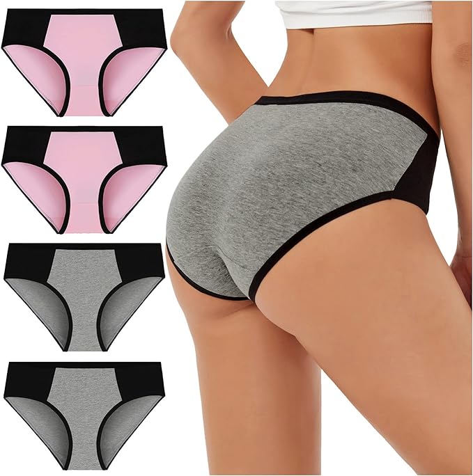 Culotte Femme Coton Taille Midi Confortable Slip Couvrent Bien Taille Haute Slip Sport Grande Taille Lot de 4