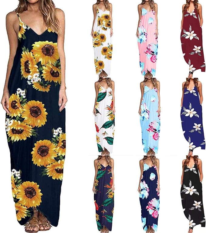 Robe &agrave; Bretelles Pour Femmes, Gilet De Couleur D&eacute;Grad&eacute; &agrave; Col En V Sexy, Robe De Poche Jupe Longue Sans Manches Imprim&eacute;E &agrave; Pois, Robe De Vacances D'&eacute;T&eacute; &agrave; La Plage, Robe Fendue De Style Boh&egrave;Me (S-5XL)